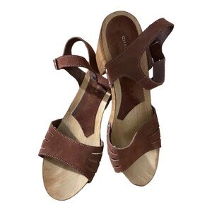 Charles David womens upper leather wood platform heels ankle strap sandals 10.5